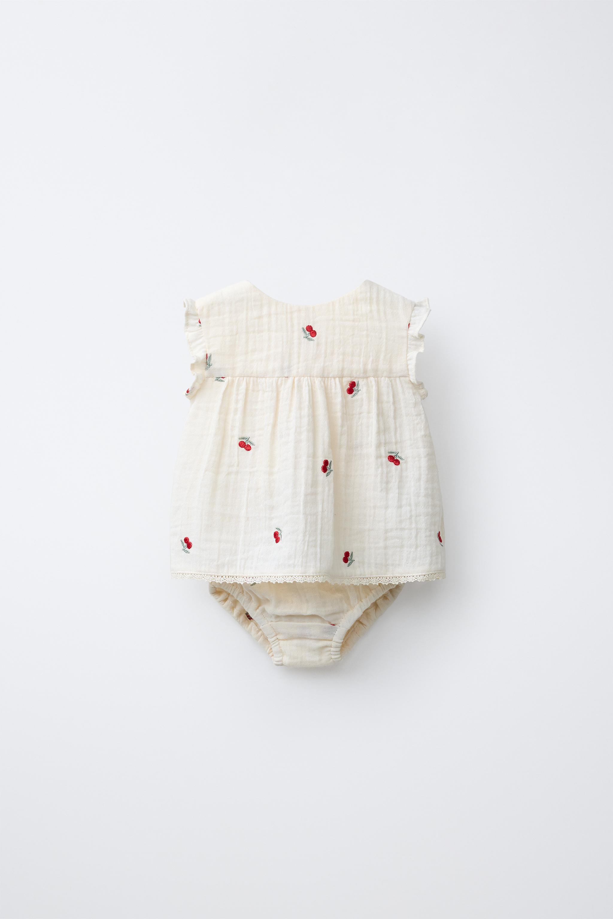 EMBROIDERED CHERRY TEXTURED BLOUSE AND BLOOMERS SET